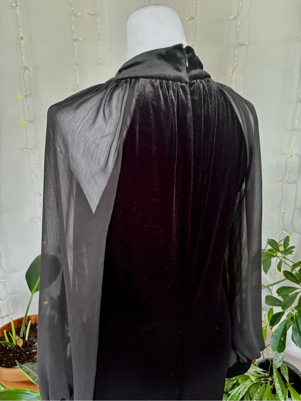 Calvin Klein Velvet Shift Dress Sheer Sleeves NWT Black Mock Neck Dress